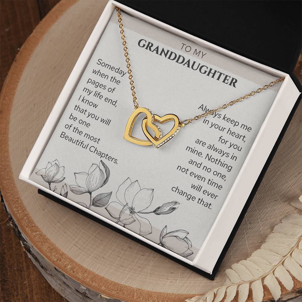 To My Granddaughter, Gift From Grandma Grandpa Hearts Necklace