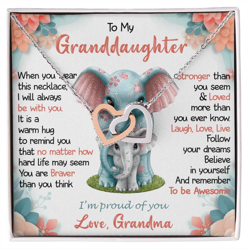 To My Granddaughter, I'm So Proud Of You, Flower Elephant Hearts Necklace