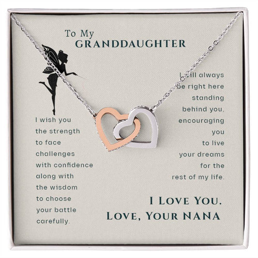 To My Granddaughter, Love Your Nana Fairy Hearts Necklace