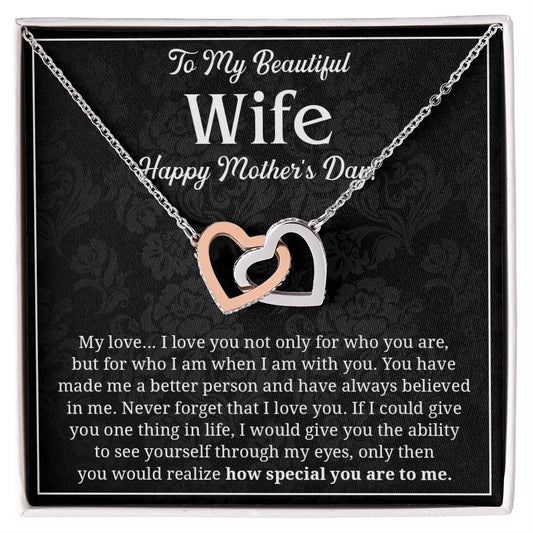 To My Beautiful Wife, Happy Mother's Day Hearts Necklace