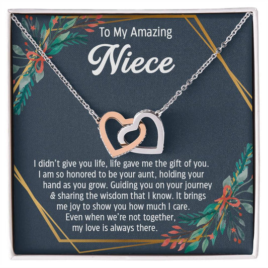 To My Amazing Niece, Gift From Auntie Hearts Necklace