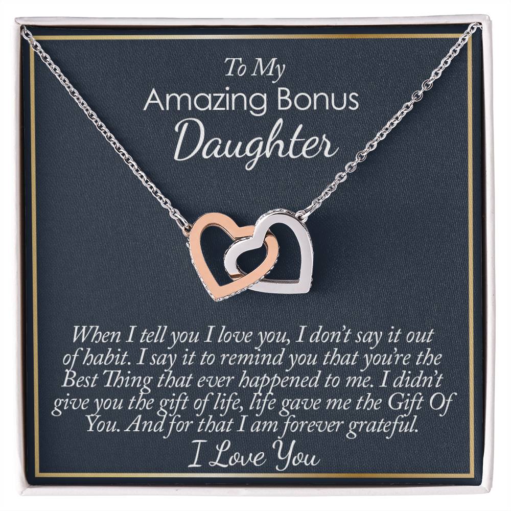 To My Amazing Bonus Daughter Hearts Necklace