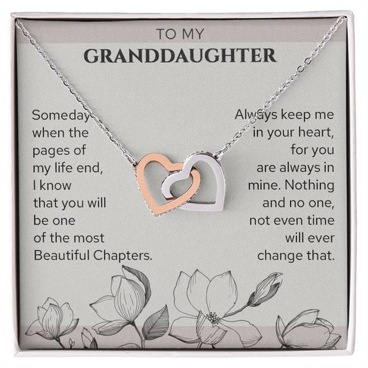 To My Granddaughter, Gift From Grandma Grandpa Hearts Necklace