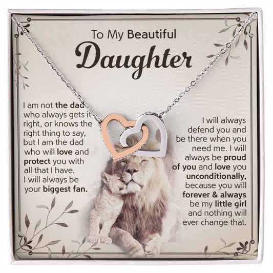 To My Beautiful Daughter Necklace, Gift From Mom Lion Hearts Necklace