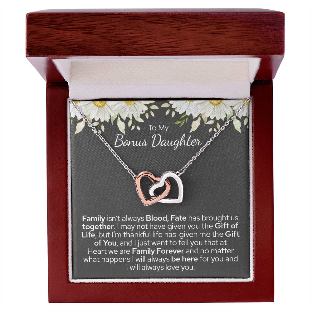 To My Bonus Daughter, I Will Always Love You Hearts Necklace Gift