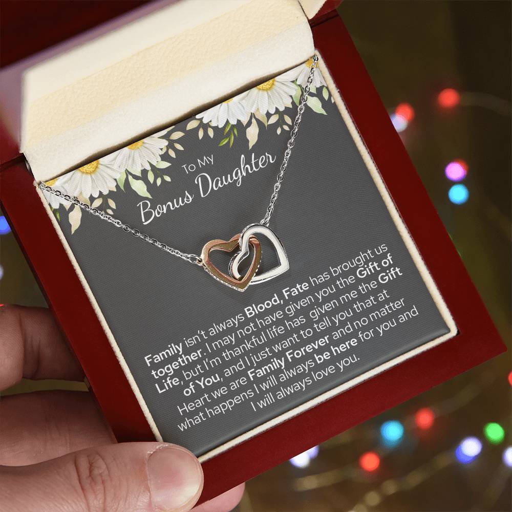 To My Bonus Daughter, I Will Always Love You Hearts Necklace Gift