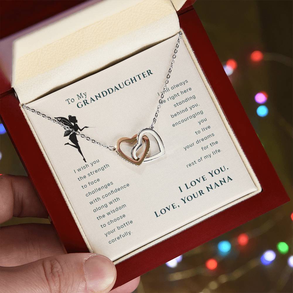 To My Granddaughter, Love Your Nana Fairy Hearts Necklace