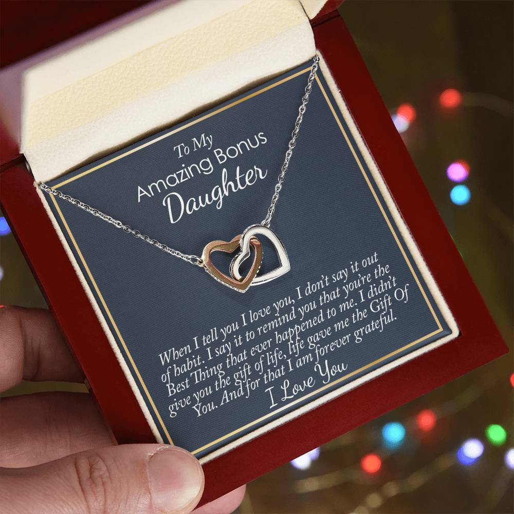 To My Amazing Bonus Daughter Hearts Necklace