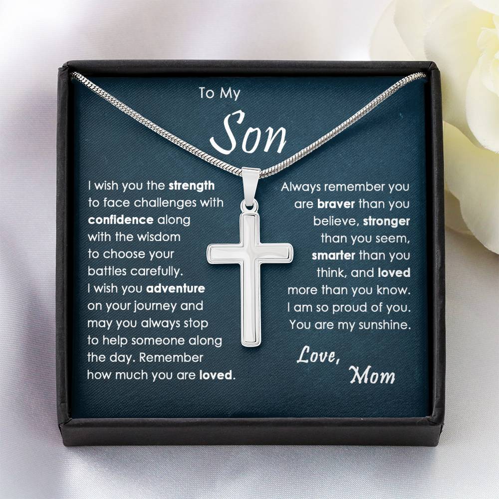 To My Son, You're My Sunshine, Gift From Mom Cross Necklace