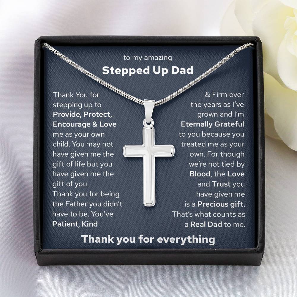 To My Bonus Dad, Gift For Stepped Up Dad Cross Necklace