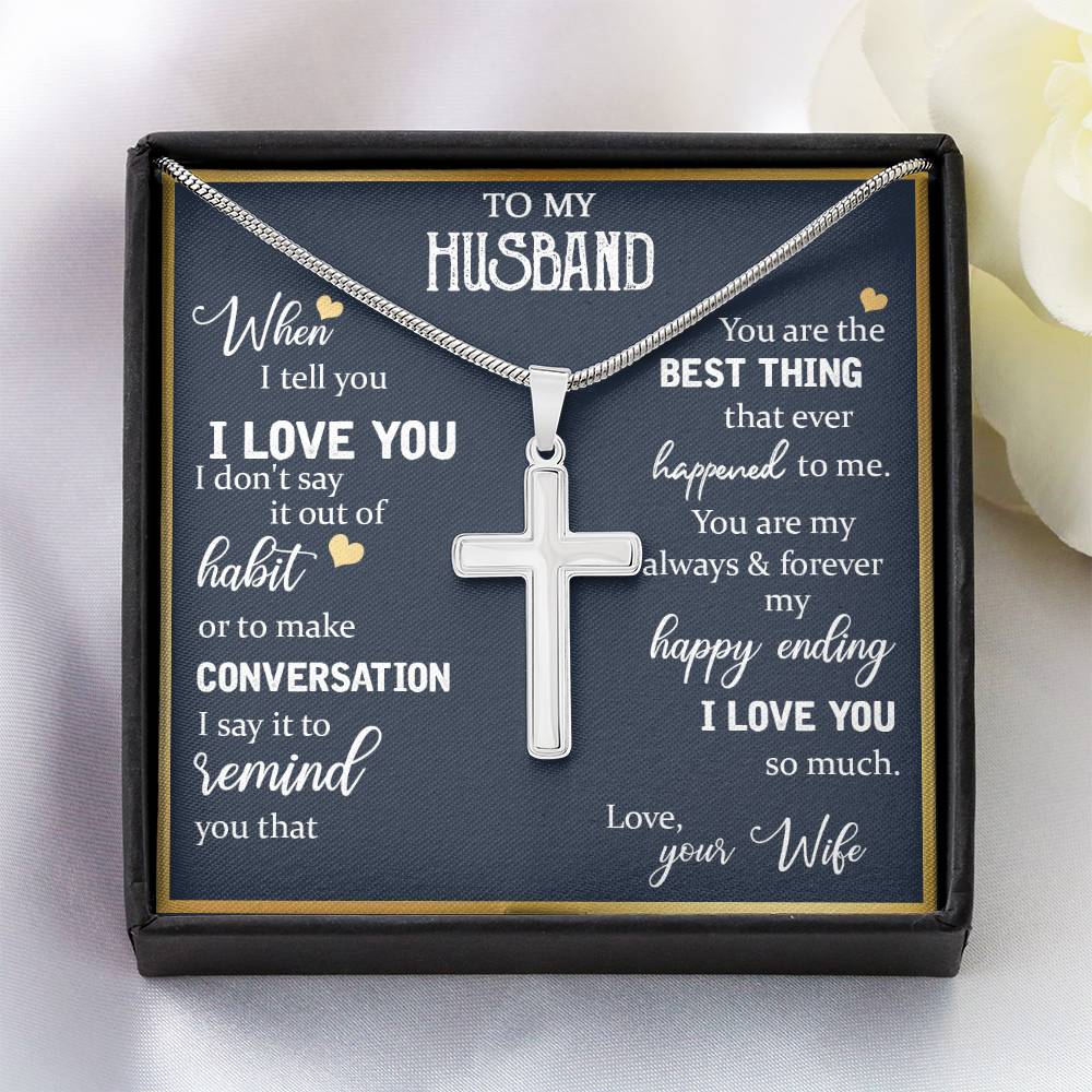 To My Husband, I Love You So Much Cross Necklace