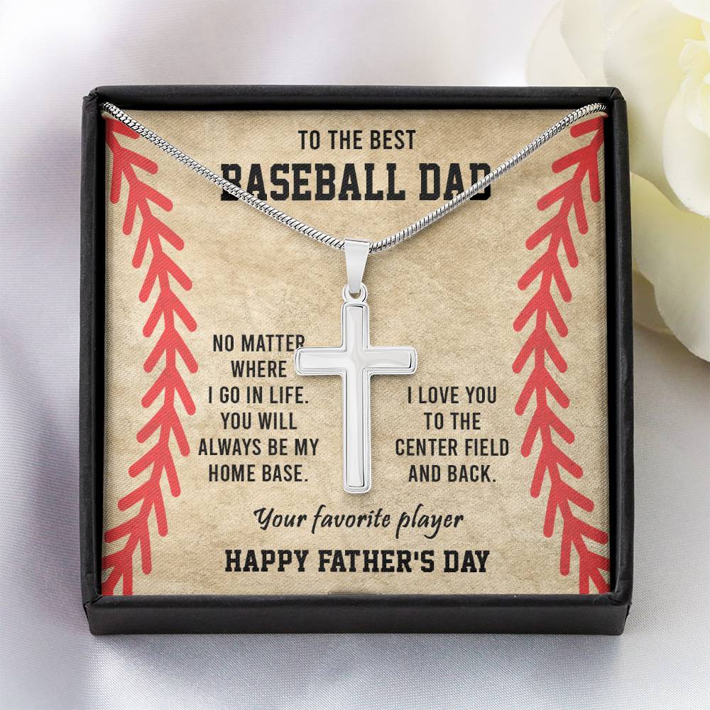 To My Dad, Gift For Baseball Dad Cross Necklace