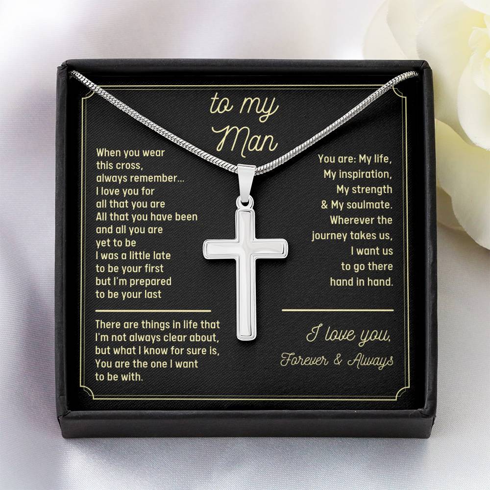 To My Man, I Love You Forever And Always, Gift For Husband Cross Necklace