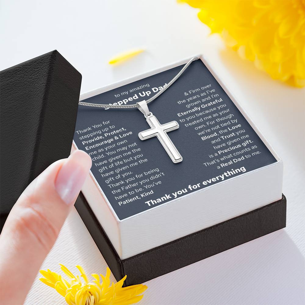 To My Bonus Dad, Gift For Stepped Up Dad Cross Necklace