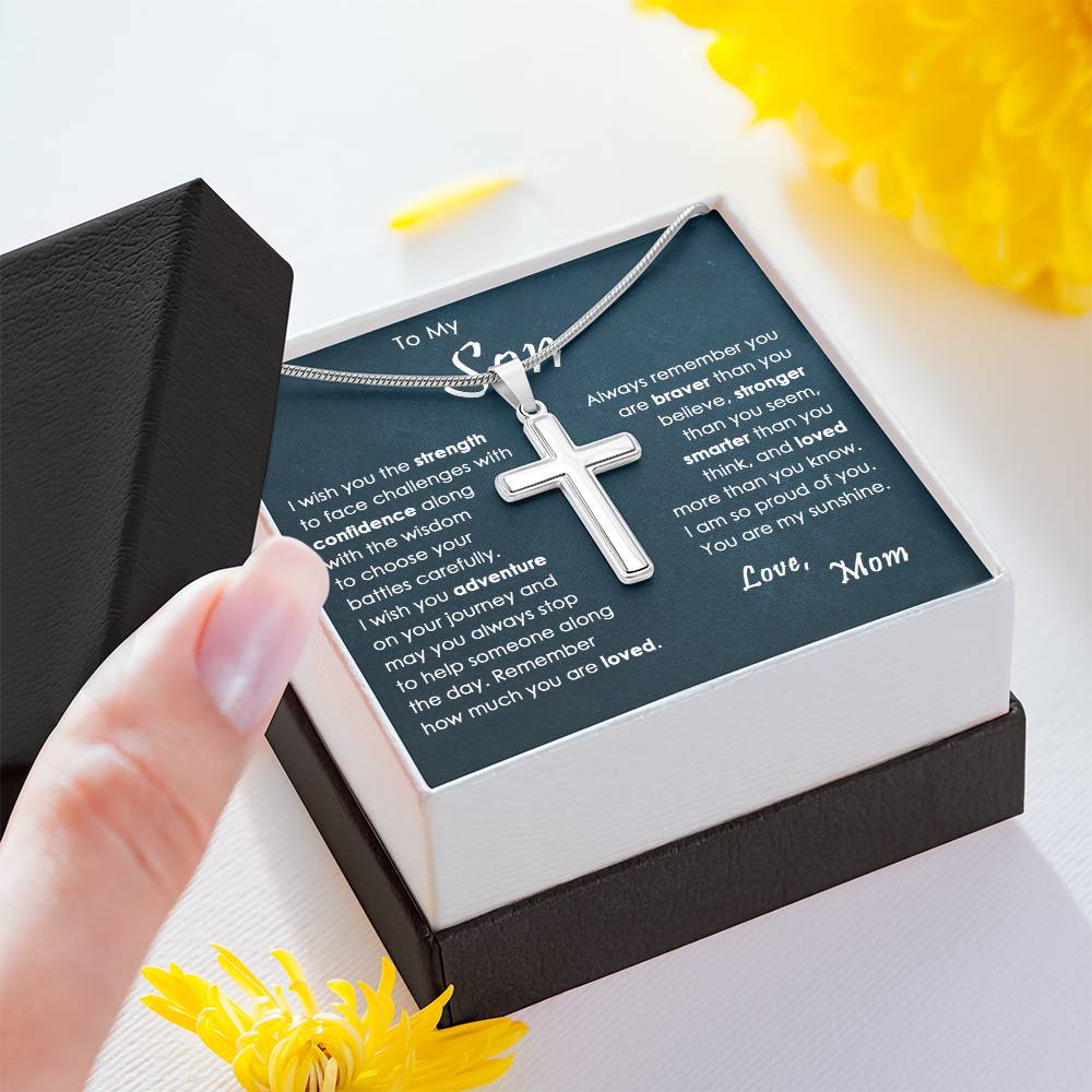 To My Son, You're My Sunshine, Gift From Mom Cross Necklace