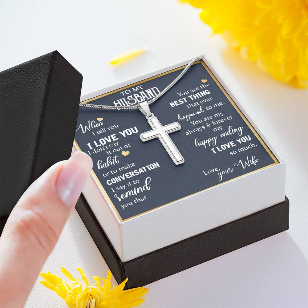 To My Husband, I Love You So Much Cross Necklace