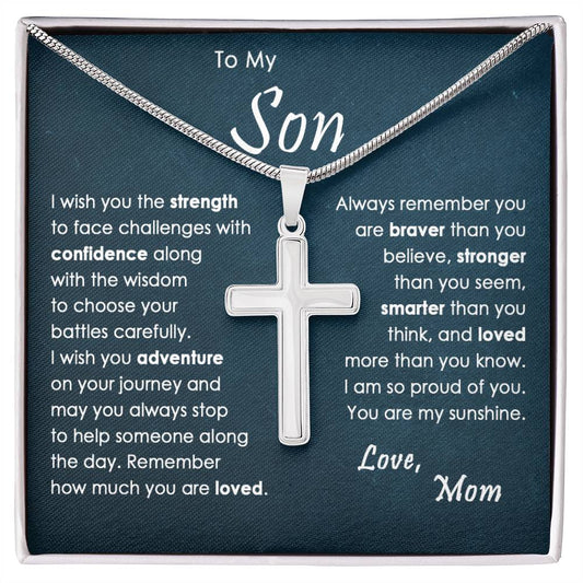 To My Son, You're My Sunshine, Gift From Mom Cross Necklace