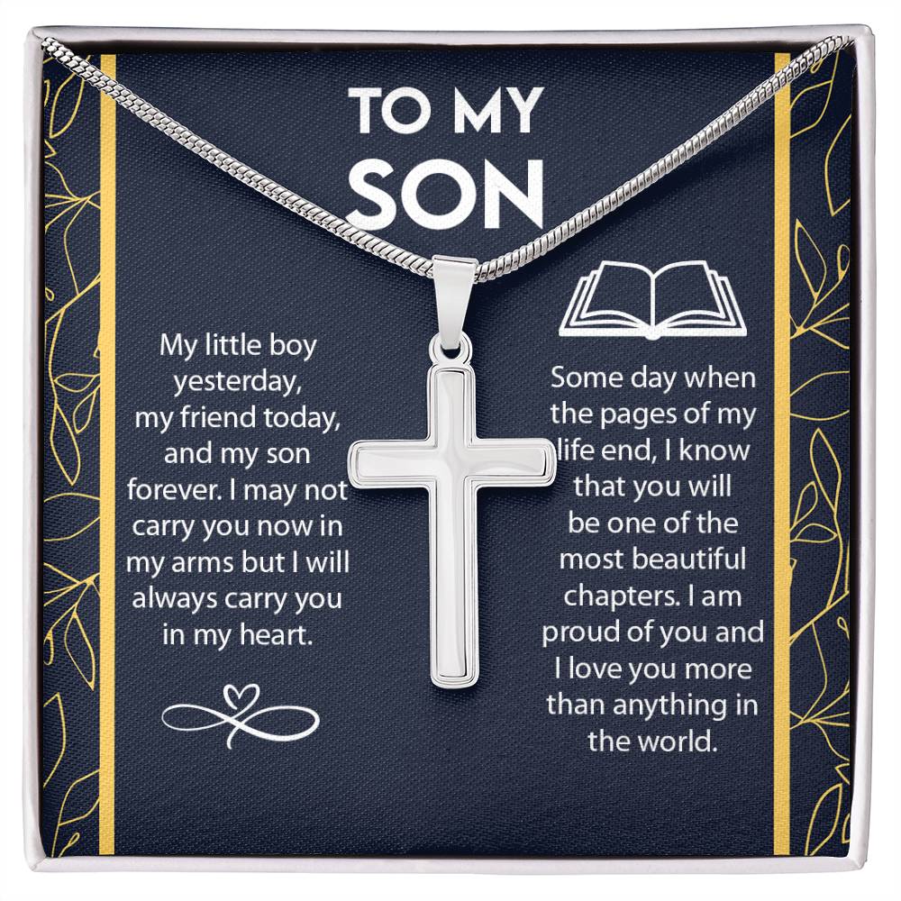 To My Son, I Am Proud Of You Cross Necklace