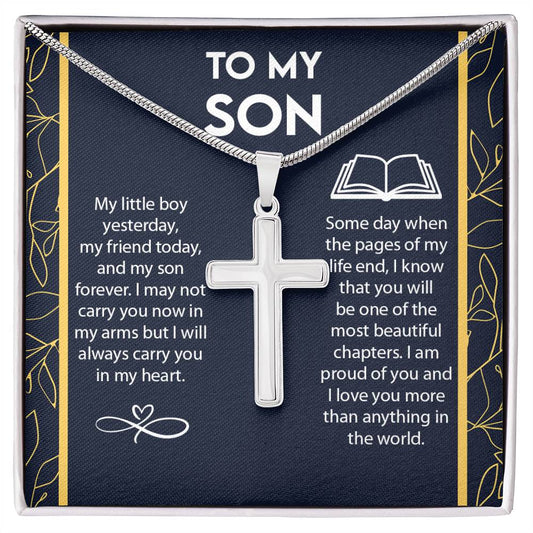 To My Son, I Am Proud Of You Cross Necklace