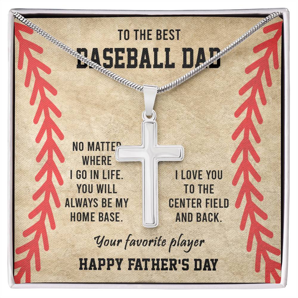 To My Dad, Gift For Baseball Dad Cross Necklace