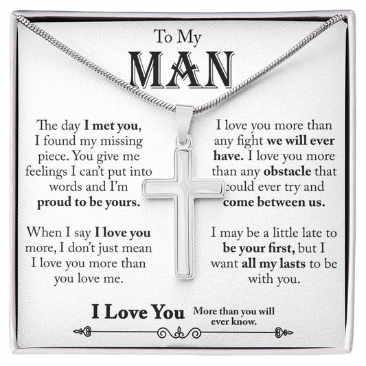 To My Man, Valentine's Day Gift For Husband Cross Necklace