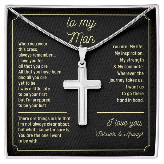 To My Man, I Love You Forever And Always, Gift For Husband Cross Necklace