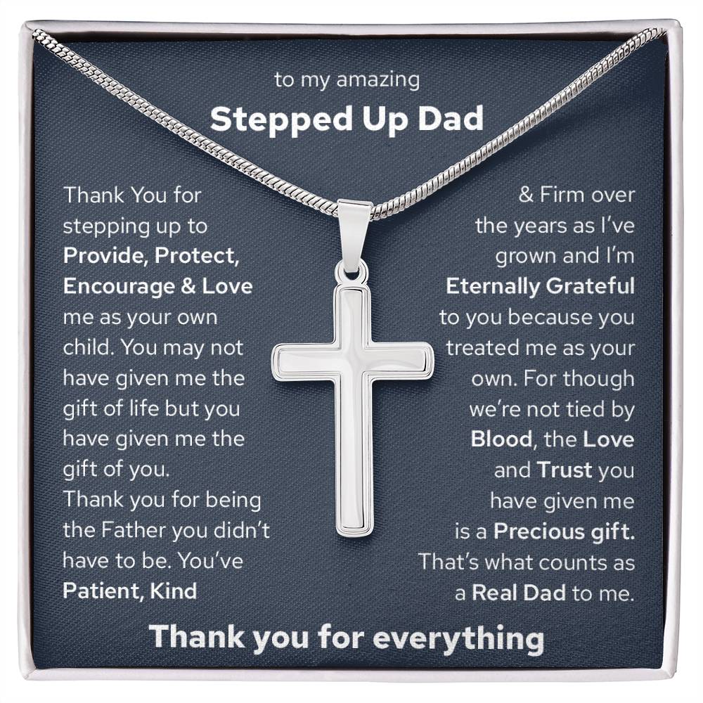 To My Bonus Dad, Gift For Stepped Up Dad Cross Necklace