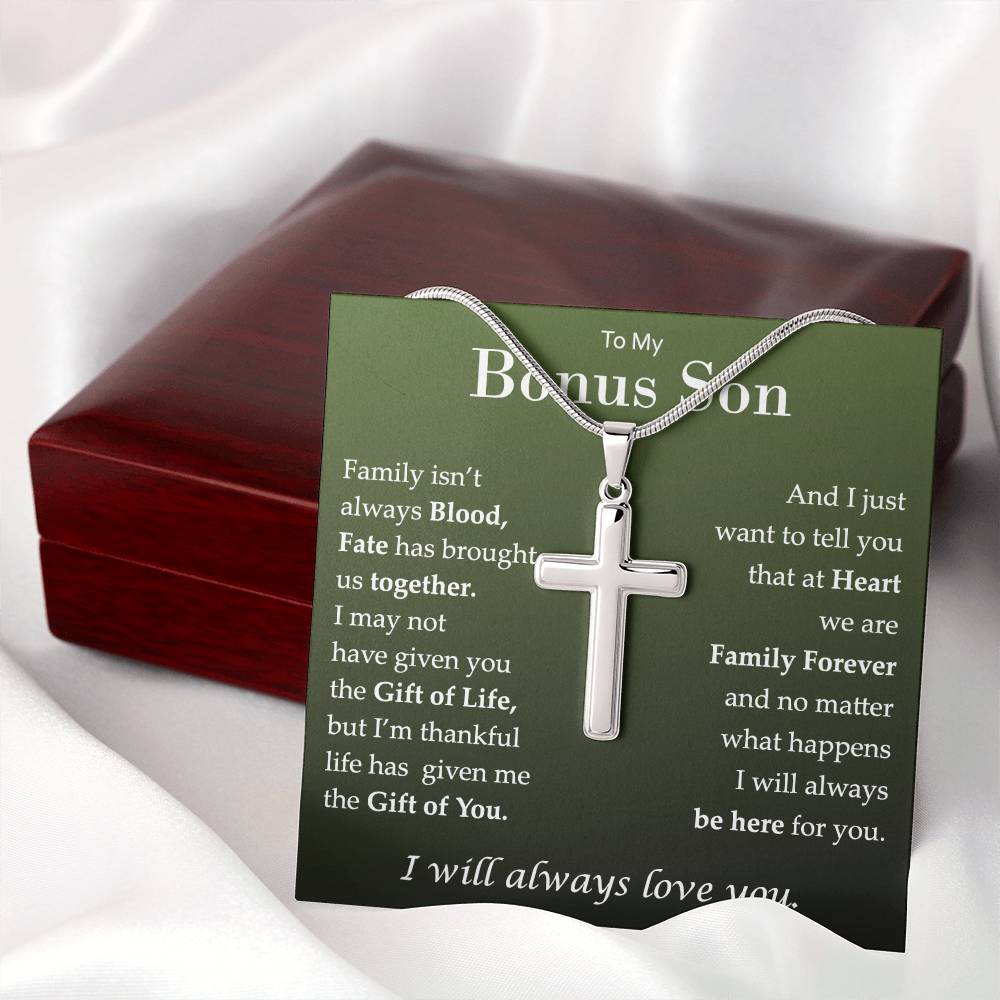 To My Bonus Son, I Will Always Love You Cross Necklace