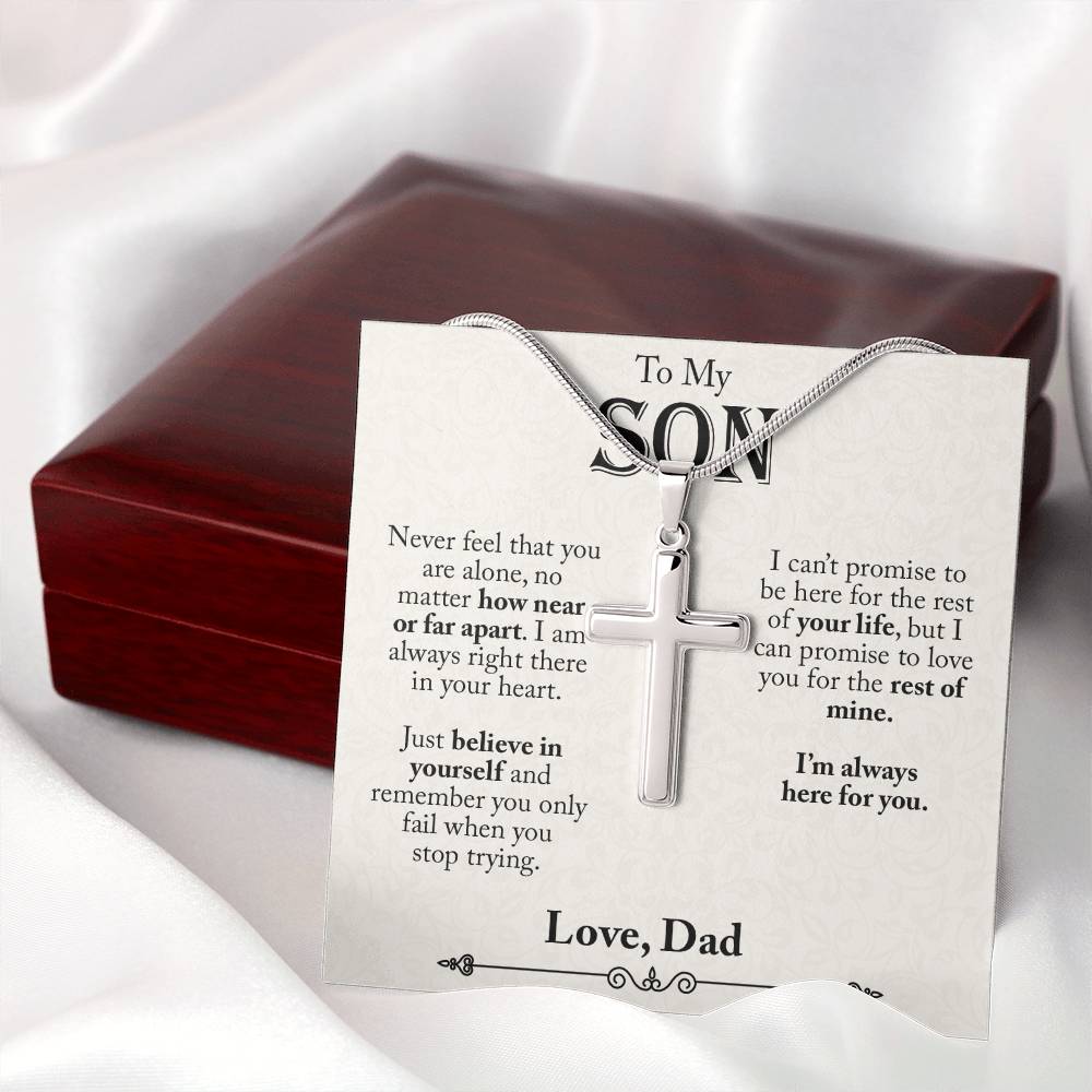 To My Son, Never Feel That You Are Alone, Gift From Dad Cross Necklace