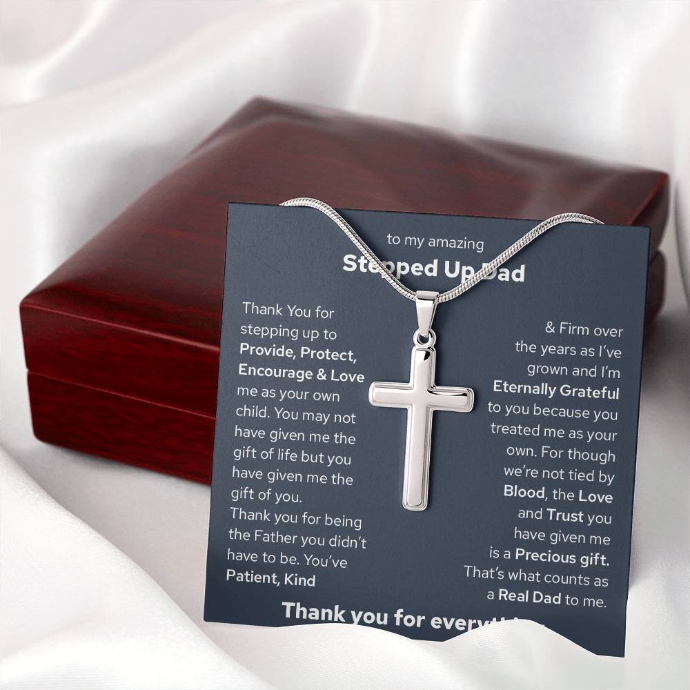 To My Bonus Dad, Gift For Stepped Up Dad Cross Necklace