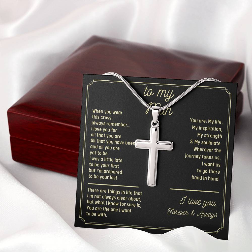 To My Man, I Love You Forever And Always, Gift For Husband Cross Necklace