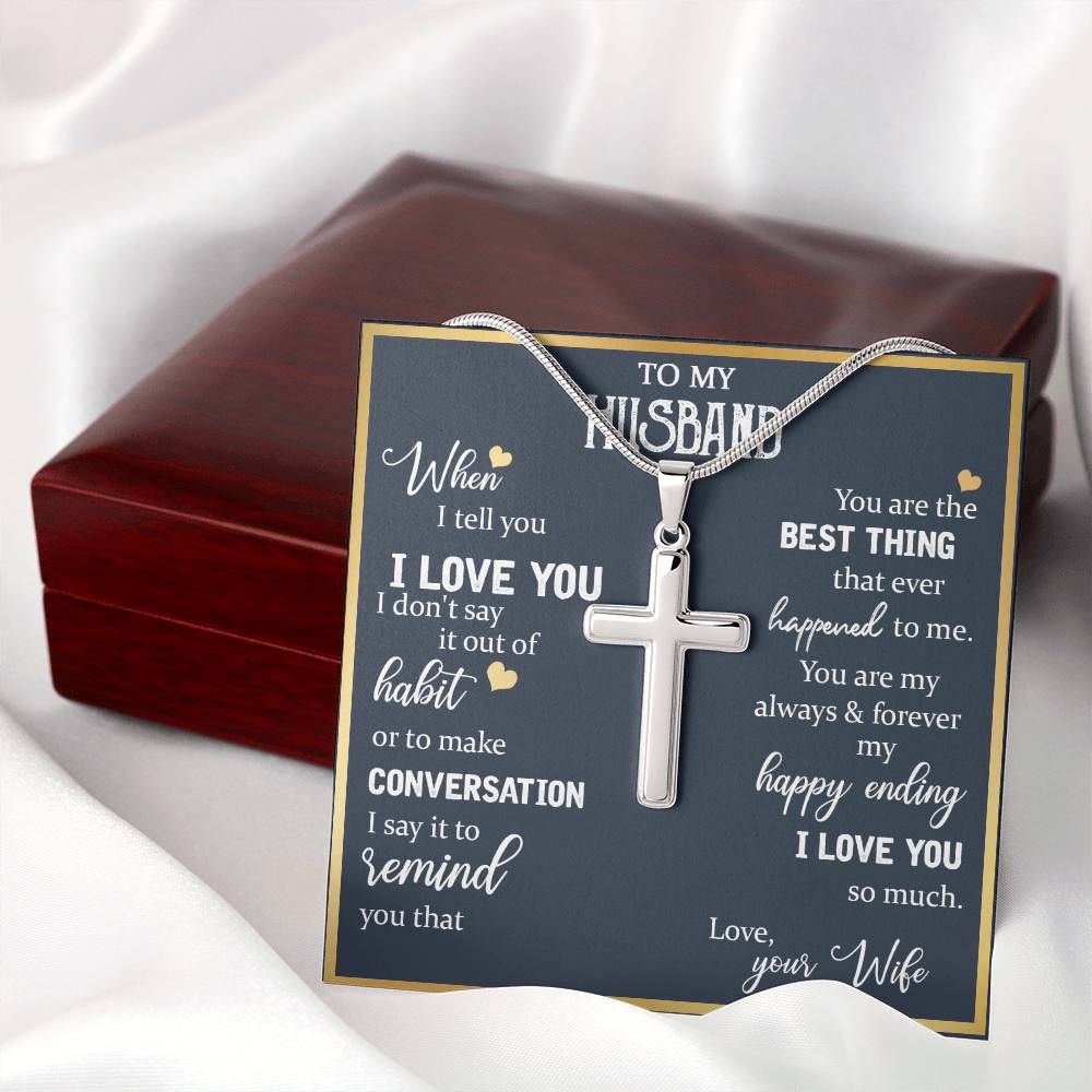 To My Husband, I Love You So Much Cross Necklace