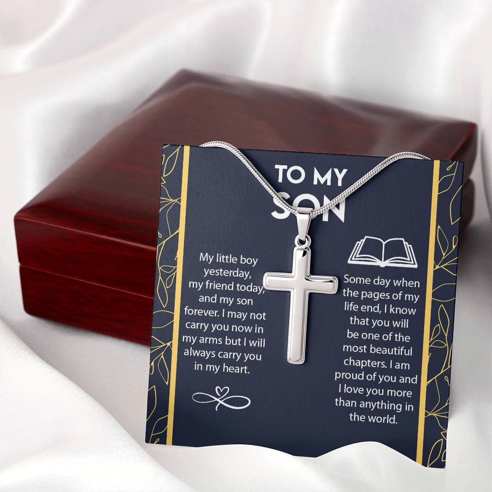 To My Son, I Am Proud Of You Cross Necklace