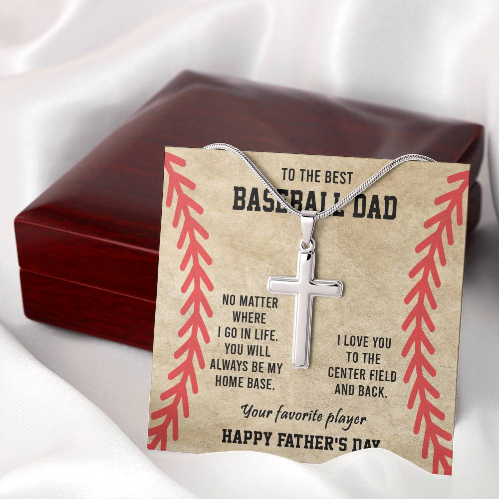 To My Dad, Gift For Baseball Dad Cross Necklace