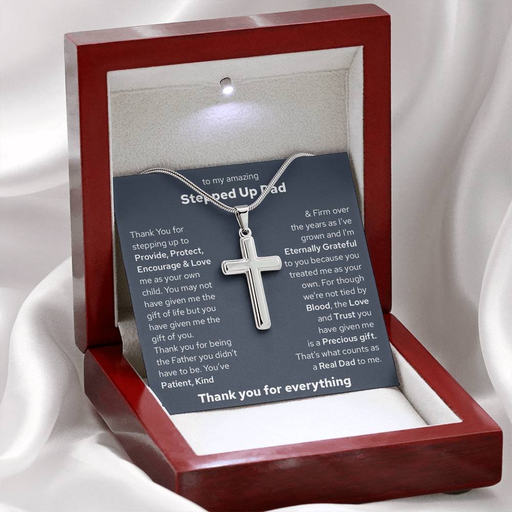 To My Bonus Dad, Gift For Stepped Up Dad Cross Necklace