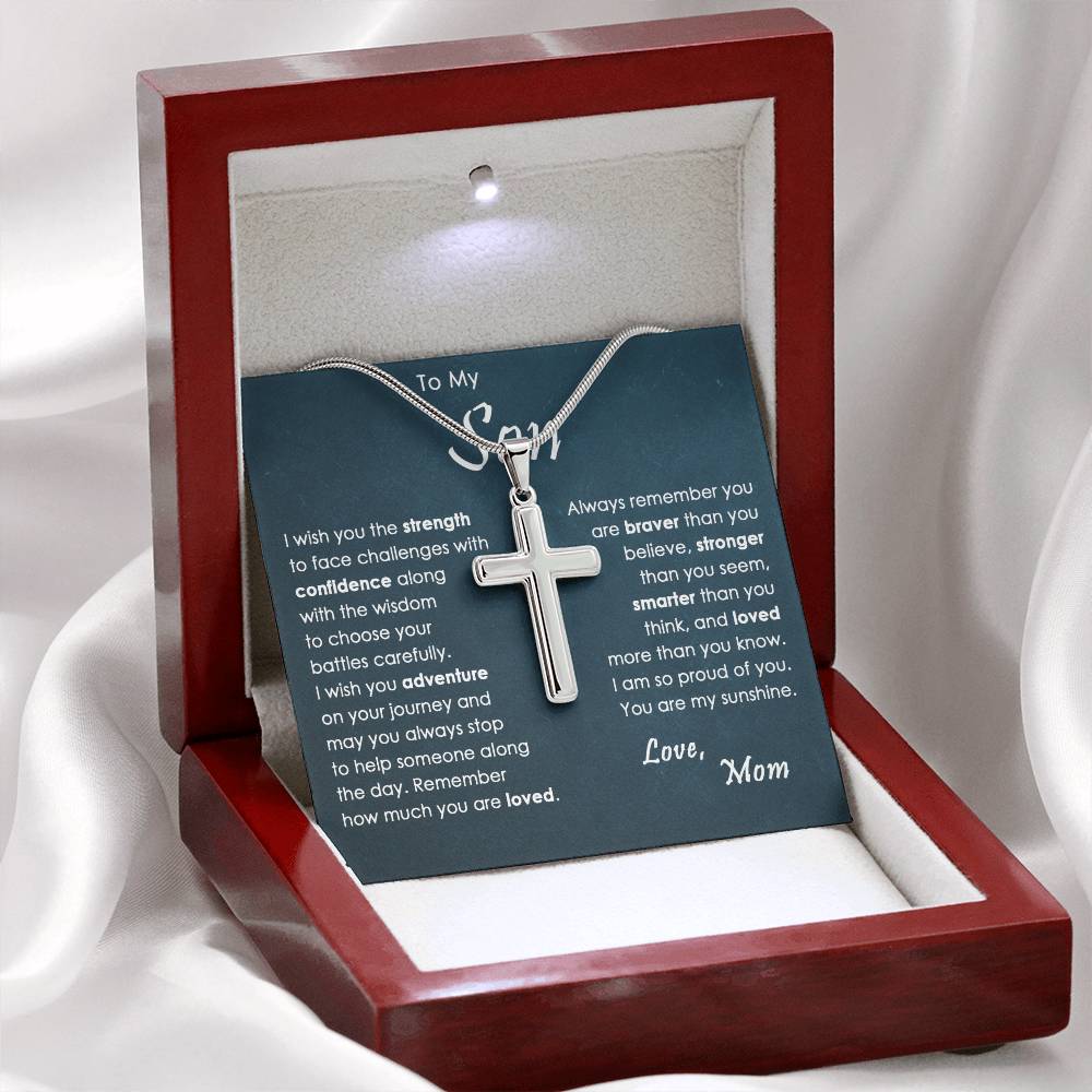 To My Son, You're My Sunshine, Gift From Mom Cross Necklace