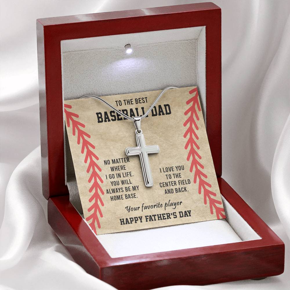 To My Dad, Gift For Baseball Dad Cross Necklace