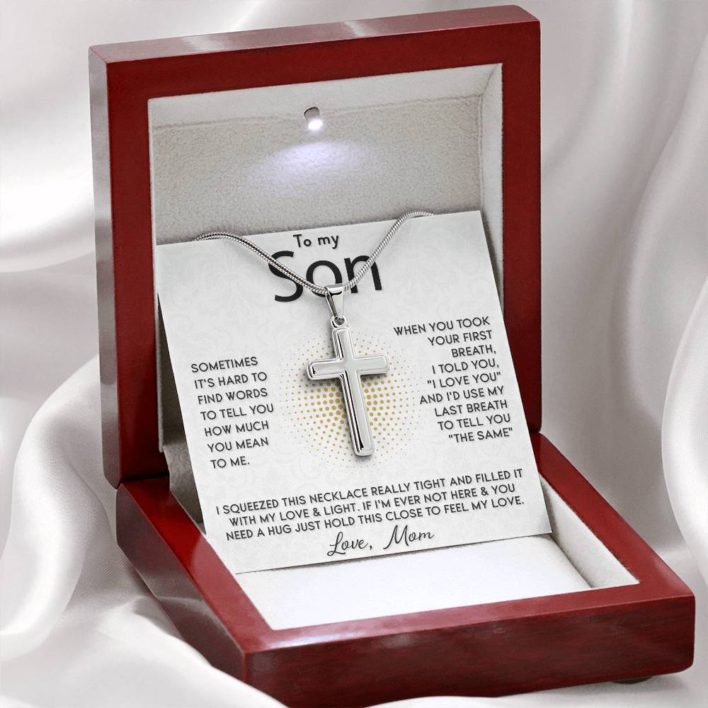 To My Son, I Squeezed This Necklace Really Tight, Gift From Mom Cross Necklace