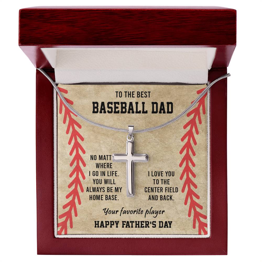 To My Dad, Gift For Baseball Dad Cross Necklace