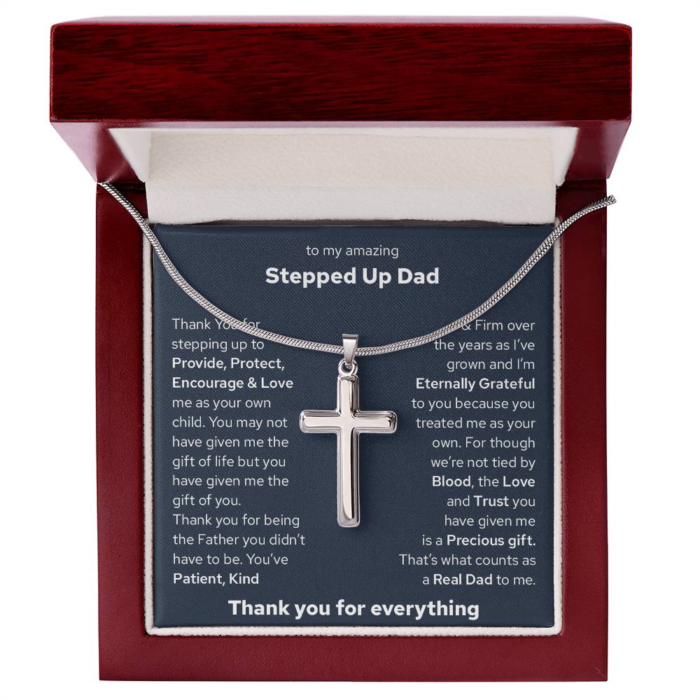 To My Bonus Dad, Gift For Stepped Up Dad Cross Necklace