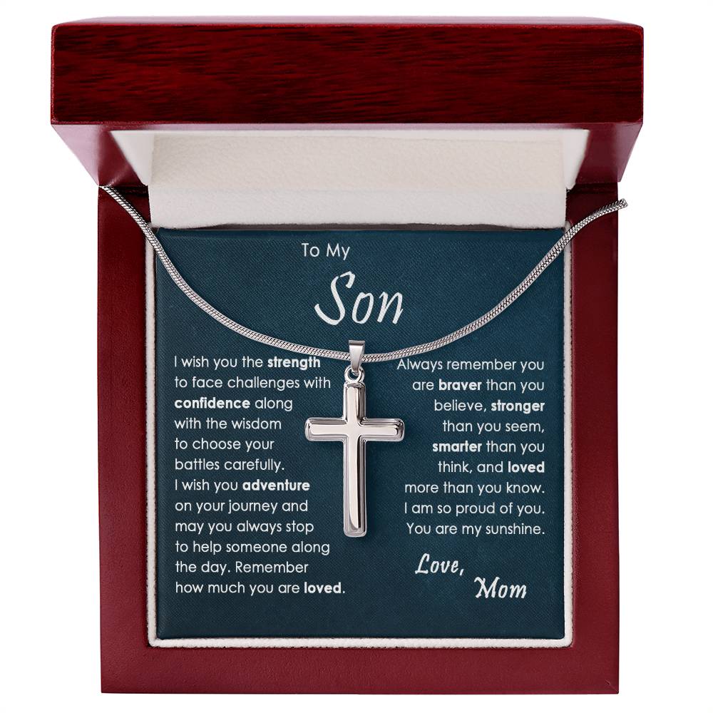 To My Son, You're My Sunshine, Gift From Mom Cross Necklace