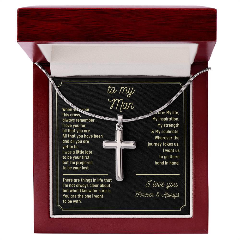 To My Man, I Love You Forever And Always, Gift For Husband Cross Necklace